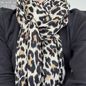 kate spade Leopard Print Fringe Scarf - Black, Tan, Cream